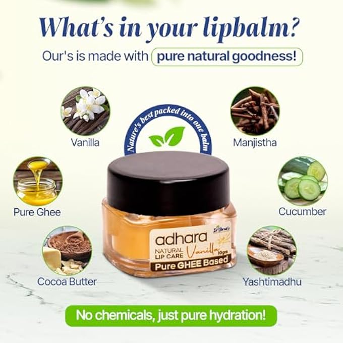 Dr Shrub's DR.SHRUB'S ADHARA- NATURAL LIP CARE (VANILLA) L PURE GHEE LIPBALM, NATURAL LIPBALM, VANILLA I RELIEVES FROM DRY, CHAPPED LIPS I FOR NATURAL PINK LIPS L MEN & WOMEN L 10 GM - Image 4